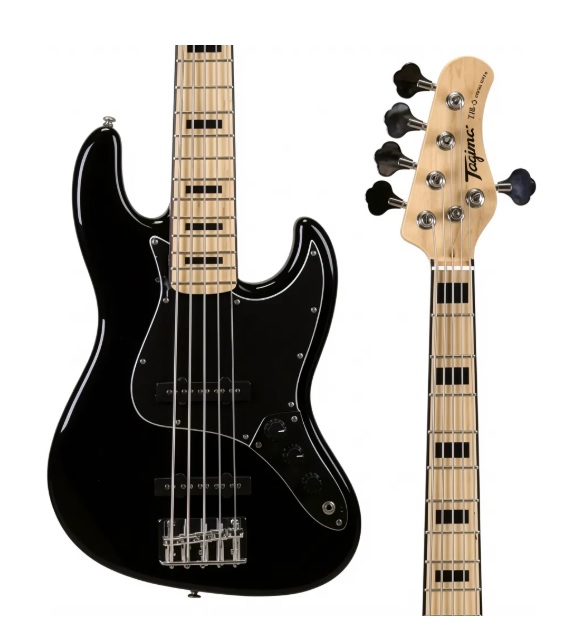 CONTRABAIXO PASSIVO 2S 5C ESCALA CLARA ESCUDO BK TJB-5S BK TAGIMA.